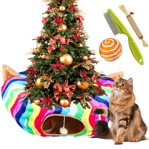 Cat Tunnel Bed Under Christmas Tree, Cat Tunnel Christmas Tree Skirt, Cat Christmas Tree Tunnel, Cat Tunnel for Christmas Tree, Christmas Cat Tunnel Tree Skirt for Cat Dogs (Rainbow) von Syeefula