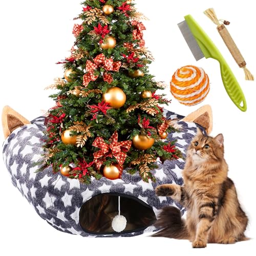 Cat Tunnel Bed Under Christmas Tree, Cat Tunnel Christmas Tree Skirt, Cat Christmas Tree Tunnel, Cat Tunnel for Christmas Tree, Christmas Cat Tunnel Tree Skirt for Cat Dogs (Star) von Syeefula