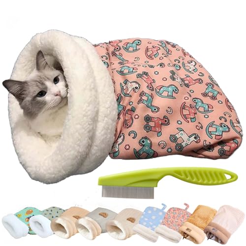 Cat Winter Sleeping Bag, Cat Sleeping Bag, Cat Bed Cave Sleeping Bag, Soft Plush Large Cat Sack Self Warm Cat Bed, Semienclosed Cat Sleeping Bag Bed for Cats and Small Dog (F,A-Pink Trojan) von Syeefula