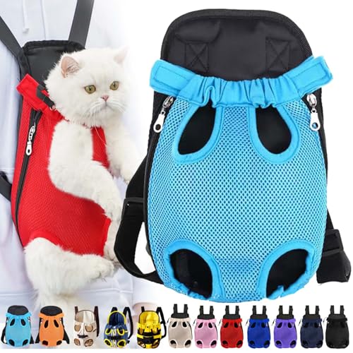 Furry Pawsy Cat Carrier, Furry Pawsy Carrier, Portable Pet Carrier Backpack, Adjustable Pet Front Cat Dog Carrier Backpack, Legs Out, Easy-fit Chest Carrier for Small Dogs Cats Puppies (L,Light Blue) von Syeefula