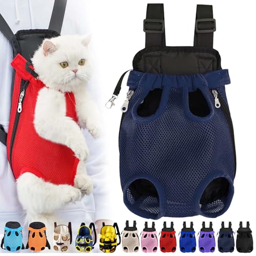 Furry Pawsy Cat Carrier, Furry Pawsy Carrier, Portable Pet Carrier Backpack, Adjustable Pet Front Cat Dog Carrier Backpack, Legs Out, Easy-fit Chest Carrier for Small Dogs Cats Puppies (L,Navy Blue) von Syeefula