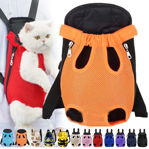 Furry Pawsy Cat Carrier, Furry Pawsy Carrier, Portable Pet Carrier Backpack, Adjustable Pet Front Cat Dog Carrier Backpack, Legs Out, Easy-fit Chest Carrier for Small Dogs Cats Puppies (L,Orange) von Syeefula