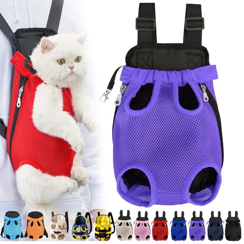 Furry Pawsy Cat Carrier, Furry Pawsy Carrier, Portable Pet Carrier Backpack, Adjustable Pet Front Cat Dog Carrier Backpack, Legs Out, Easy-fit Chest Carrier for Small Dogs Cats Puppies (L,Purple) von Syeefula