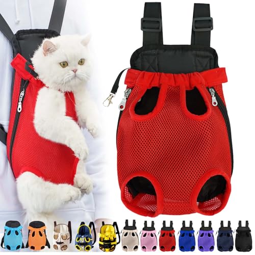 Furry Pawsy Cat Carrier, Furry Pawsy Carrier, Portable Pet Carrier Backpack, Adjustable Pet Front Cat Dog Carrier Backpack, Legs Out, Easy-fit Chest Carrier for Small Dogs Cats Puppies (L,Red) von Syeefula