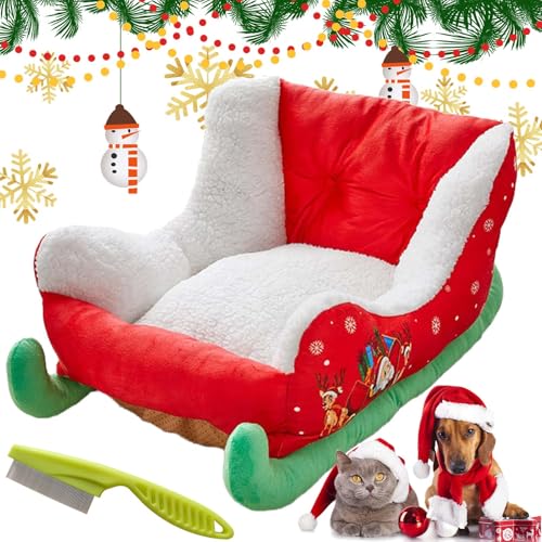 Interesting Red Christmas Cat Dog Bed, Christmas Sleigh Dog Bed, Cat Sleigh Bed, Sleigh Cat Bed, Christmas Dog Bed, Christmas Sleigh Cat Bed, Festive Plush Cosy Dog Bed, Washable and Durable (A) von Syeefula