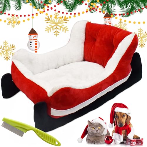 Interesting Red Christmas Cat Dog Bed, Christmas Sleigh Dog Bed, Cat Sleigh Bed, Sleigh Cat Bed, Christmas Dog Bed, Christmas Sleigh Cat Bed, Festive Plush Cosy Dog Bed, Washable and Durable (B) von Syeefula