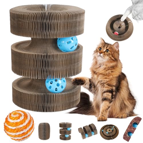 Kitten Curl, Kitten Curl Toy, Magical Kitten Curl Cardboard Cat Toy, Cat Accordion Toy, Indoor Interactive Scratch Pad with a Ball, Recyclable and Durable, Retractable, Reversible (Arch Bridge) von Syeefula