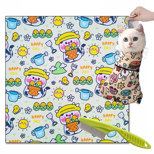 Syeefula Cat Grooming Wrap, Cat Wrap for Grooming, Multifunctional Velcro Fabric Wrap for Cats, Self-Adherent, Anti-Bite, Anti-Scratch, Anti-Escape Calming Wrap Nail Clipping (21.7 * 21.7IN,Cows) von Syeefula