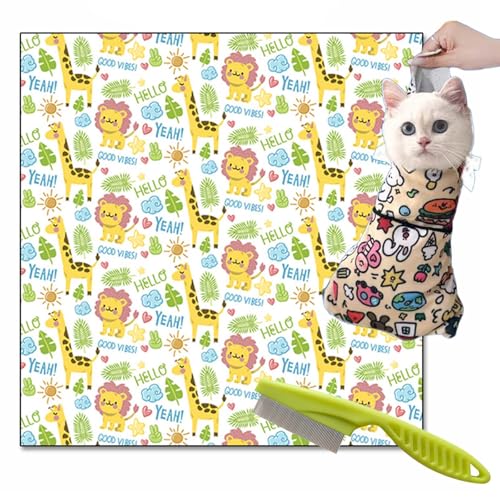 Syeefula Cat Grooming Wrap, Cat Wrap for Grooming, Multifunctional Velcro Fabric Wrap for Cats, Self-Adherent, Anti-Bite, Anti-Scratch, Anti-Escape Calming Wrap Nail Clipping (21.7 * 21.7IN,Giraffe) von Syeefula