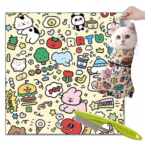 Syeefula Cat Grooming Wrap, Cat Wrap for Grooming, Multifunctional Velcro Fabric Wrap for Cats, Self-Adherent, Anti-Bite, Anti-Scratch, Anti-Escape Calming Wrap Nail Clipping (21.7 * 21.7IN,Graffiti) von Syeefula