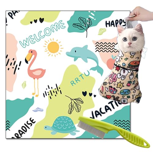 Syeefula Cat Grooming Wrap, Cat Wrap for Grooming, Multifunctional Velcro Fabric Wrap for Cats, Self-Adherent, Anti-Bite, Anti-Scratch, Anti-Escape Calming Wrap Nail Clipping (21.7 * 21.7IN,Nature) von Syeefula