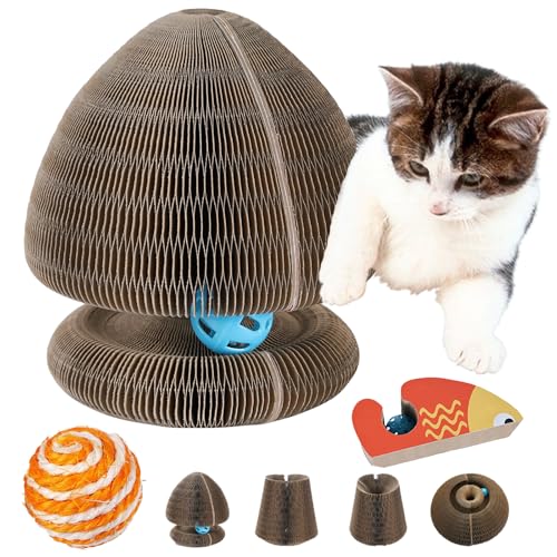 Syeefula Kitten Curl, Kitten Curl Toy, Magical Kitten Curl Cardboard Cat Toy, Cat Accordion Toy, Indoor Interactive Scratch Pad with a Ball, Recyclable and Durable, Retractable, Reversible (Fish) von Syeefula