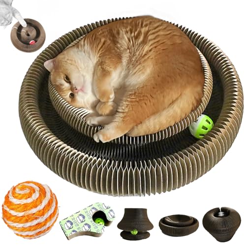 Syeefula Kitten Curl, Kitten Curl Toy, Magical Kitten Curl Cardboard Cat Toy, Cat Accordion Toy, Indoor Interactive Scratch Pad with a Ball, Recyclable and Durable, Retractable, Reversible (Hand) von Syeefula