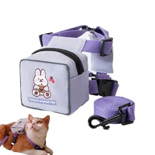 Syengery Rucksack für Hunde zum Tragen, Hundegeschirr mit Rucksack,Cartoon-Rucksack für kleine Hunde mit Leine | Bunte Katzenrucksack-Weste, Haustier-Wandergeschirr, Bär, Kaninchen, Dinosaurier-Muster von Syengery