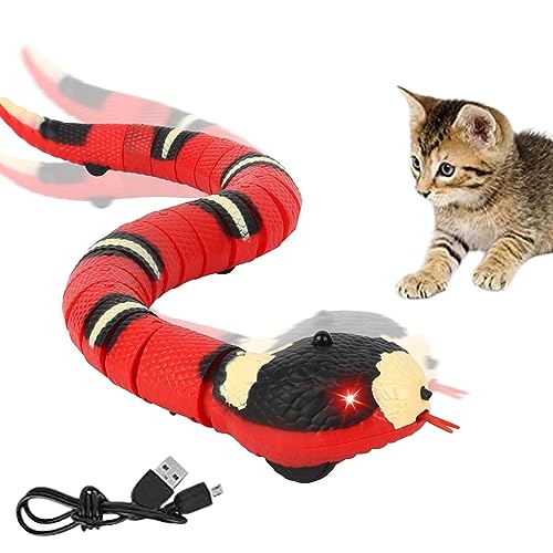 Syfunlv Elektrisches Schlangenspielzeug,Ferngesteuerte Schlange Rot,39×4×3.5cm Katzenspielzeug Schlange Interaktives,mit einziehbarer Zunge USB-Aufladung, für Streich, Haustiere Interaktives Spielzeug von Syfunlv