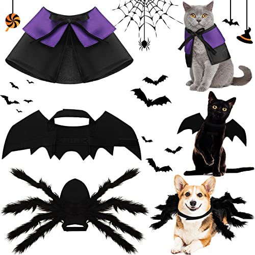 3 Stück Halloween Katzen Hunde Kostüm Set Haustier Fledermaus Hexe Vampir Umhang Riesenimitat Haustier Spinnen Cosplay Zubehör für Hunde Welpen Katzen Fasching Party Spielzeug (Lila, S) von Syhood