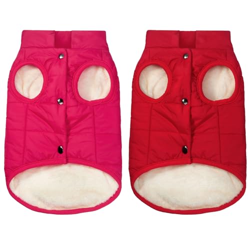 Hundejacke, 2-lagig, mit Fleece gefüttert, warm, weich, winddicht, für den Winter und kaltes Wetter, Rot, Rosa, Größe M, 2 Stück von Syhood