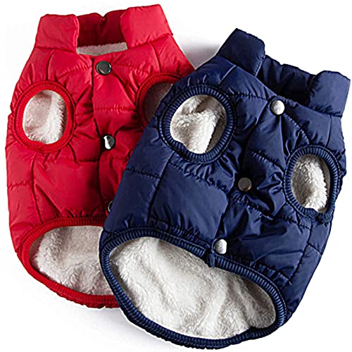 Hundejacke, 2-lagig, mit Fleece gefüttert, warm, weich, winddicht, für den Winter und kaltes Wetter (Marineblau, Rot, Größe L) von Syhood