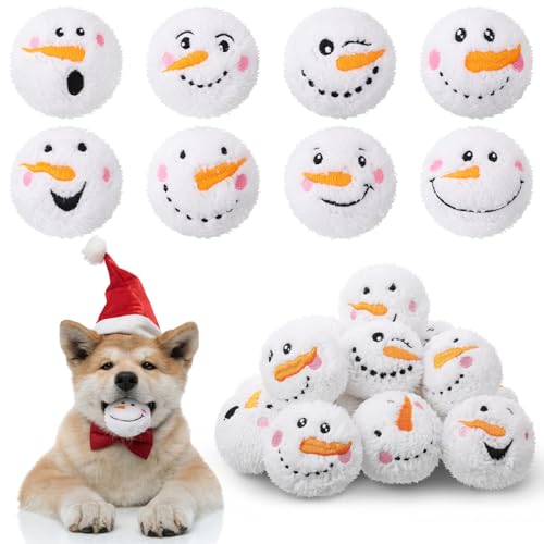 Syhood 16-teiliges Weihnachts-PET Schneeball-Spaß-Set Plüsch-Schneemänner-Bälle kleine Schneebälle für Kämpfe drinnen und draußen gefülltes Hundespielzeug für Haustiere drinnen und draußen von Syhood