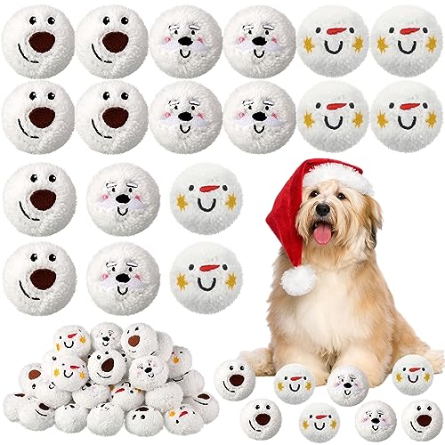 Syhood 60 Stück 7,9 cm Weihnachten Schneemann Hundespielzeug Schneeballkampf Plüsch Hundespielzeug Schneebälle für Kämpfe Indoor Schneemann Weihnachtsmann Elch Schneebälle für kleine und mittlere von Syhood