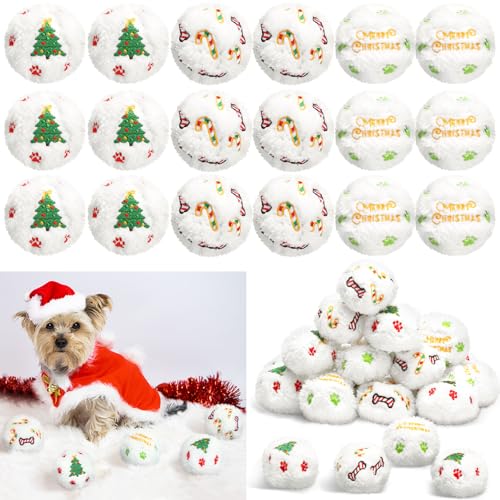 Syhood 60 Stück Weihnachts-Schneebälle für Hunde und Haustiere, Plüsch-Spielzeug für Hunde, Schneekugeln, Weihnachten, drinnen und draußen, Weihnachtsmann, Elch, Schneebälle für kleine und mittlere von Syhood