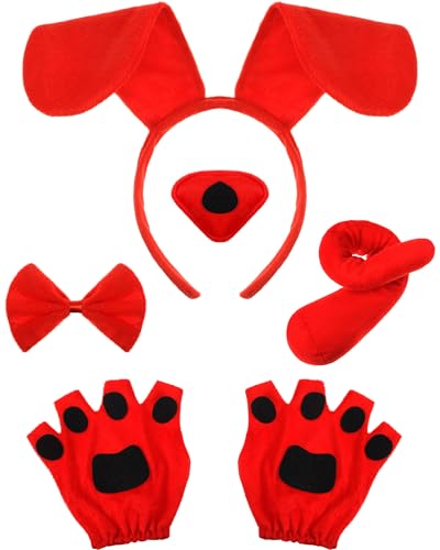 Syhood Dackel Hunde Kostüm Set für Karneval | Welpen Ohren Stirnband + Nase + Schwanz + Handschuhe + Fliege | Hundekostüm für Tier Mottoparty Geburtstag Fasching Party Cosplay Zubehör (Rot) von Syhood