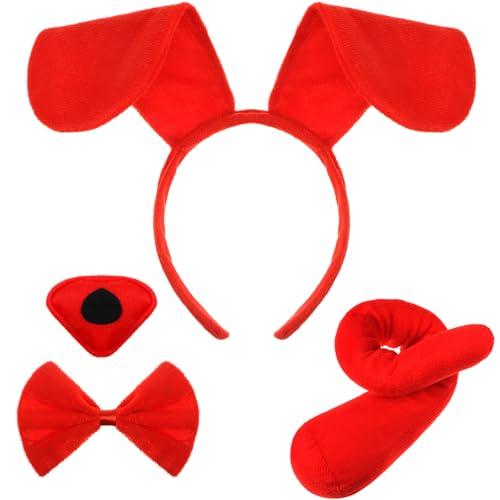 Syhood Hundeohren Kostüm Hundekostüm Set Hunde Stirnband Fliege für Welpen Hundenase Kostüm Hunde Kostüm Zubehör für Karneval Welttag des Buches Tier Cosplay Verkleidungsparty (Rot) von Syhood