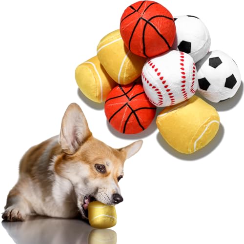 Syhood Quietschende Hundebälle, 6 cm, Plüsch, für kleine und mittelgroße Hunde, Welpen, weich, federnd, Apportieren, interaktives Spielzeug, inklusive Tennisball, Fußball, Basketball, Baseball, 12 von Syhood