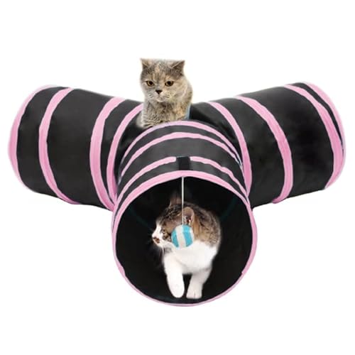 Faltbarer Katzentunnel mit 3 Ausgängen, mit Ball zum Aufhängen, für Haustiere von Syitnste