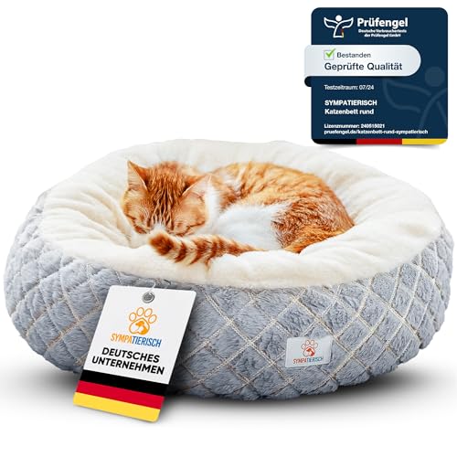 Katzenbett [beruhigende Wirkung] - Rundes, flauschiges Kissen für deine Samtpfote - Katzenkissen, Katzen-Körbchen, Kuschelbett waschbar, Katzenschlafplatz-Bettchen, Katzenbettchen | 55x55x20 cm von SympaTierisch