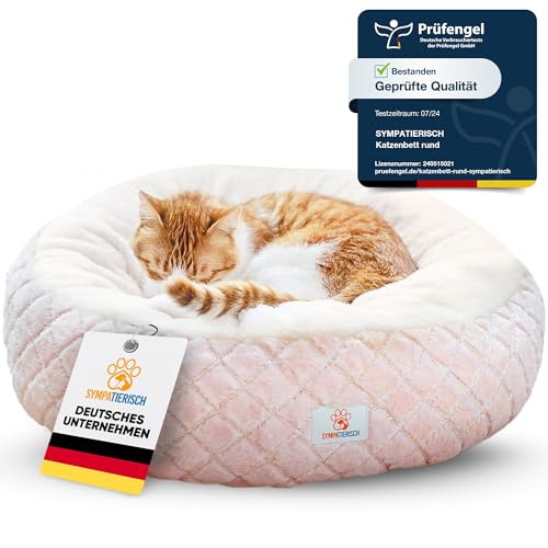 Katzenbett [beruhigende Wirkung] - Rundes, flauschiges Kissen für deine Samtpfote - Katzenkissen, Katzen-Körbchen, Kuschelbett waschbar, Katzenschlafplatz-Bettchen, Katzenbettchen | 55x55x20 cm von SympaTierisch