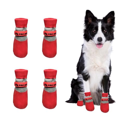 Anti-Rutsch Pfotenschutz für Hunde, 4 Stück Anti Rutsch Socken, Rubber Bottom Hundeschuhe für den Innenbereich auf Hartholzböden (Rot, M (3～7.5kg)) von Symphonyw