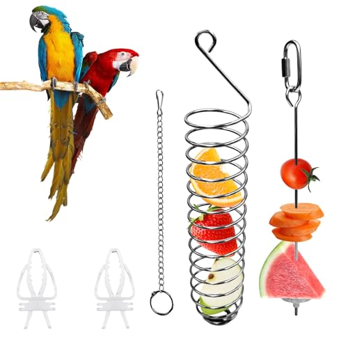 Bird Cage Feeder, Edelstahl Obst- und Gemüsehalter für Vögel, Papagei Fruchtspieß Obst Gemüse Feeder Clip Futtersuche Spielzeug für Vogelkäfig Zubehör Papagei Gemüse Obst Werkzeug von Symphonyw