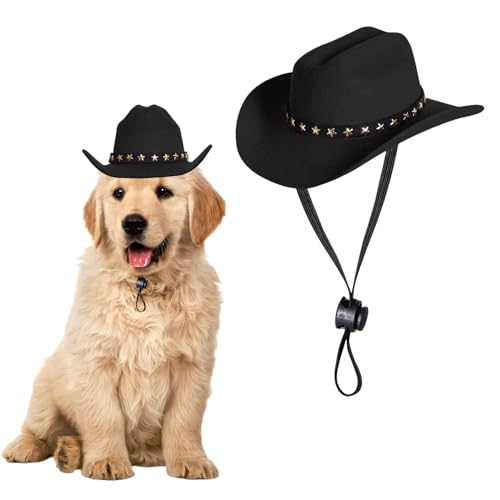 Cowboyhut für Hunde, Verstellbarer Welpe Hut Hund Katze Kostüm Cosplay Kappe, Haustier Hut für klein Hund Katze Urlaub Haustier Party Dekoration (Schwarz) von Symphonyw