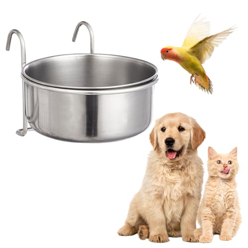 Futternapf für Vogelkäfig, Edelstahl Wassernapf mit Haken, 2-in-1 Futternapf zum Aufhängen für Vogel, Tier, klein, Hund (L) von Symphonyw