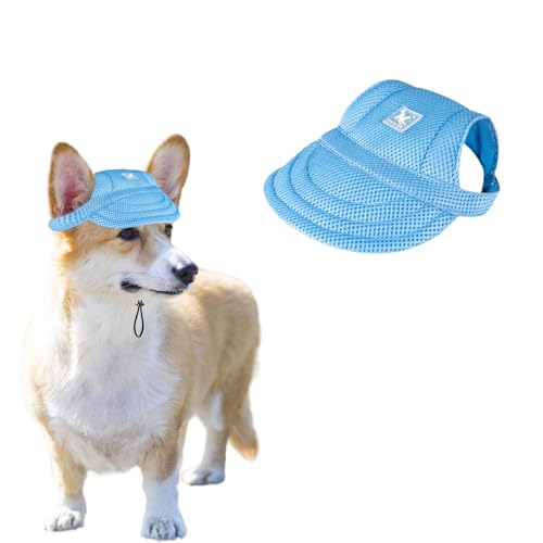 Hunde Baseballmütze, Verstellbar Sommer Hunde Sonnenhut mit Ohrlöchern, Haustier Hundecap Sommer Sonnenschutz Hut für Katzen, Welpen, kleine Hunde (Blau, M) von Symphonyw