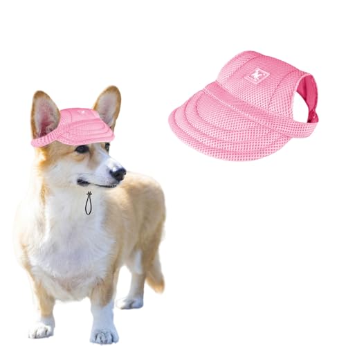 Hunde Baseballmütze, Verstellbar Sommer Hunde Sonnenhut mit Ohrlöchern, Haustier Hundecap Sommer Sonnenschutz Hut für Katzen, Welpen, kleine Hunde (Rosa, L) von Symphonyw