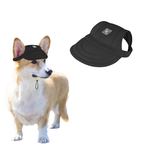 Hunde Baseballmütze, Verstellbar Sommer Hunde Sonnenhut mit Ohrlöchern, Haustier Hundecap Sommer Sonnenschutz Hut für Katzen, Welpen, kleine Hunde (Schwarz, XL) von Symphonyw