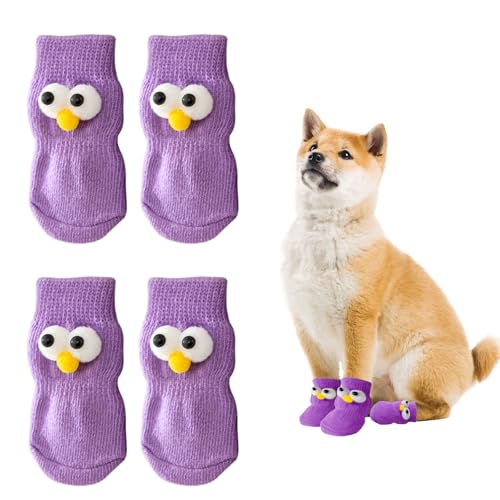 Hundesocken Anti Rutsch, 4 Stück Hunde Pfotenschutz Anti Rutsch Outdoor Indoor, Hundesocken mit Einstellbar Hundeschuhe-Pfotenschutz für kleine, mittlere und große Hunde (Lila, L) von Symphonyw