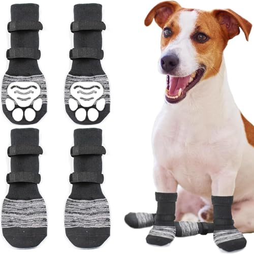 Symphonyw Hundesocken Anti Rutsch, Hunde Pfotenschutz Anti Rutsch Outdoor Indoor, Hundesocken mit Einstellbar Hundeschuhe-Pfotenschutz für kleine, mittlere und große Hunde (Schwarz, L) von Symphonyw