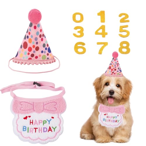 Katzen Hunde Geburtstag Set, Haustier Geburtstag Bandana Hut mit 0-8 Zahlen, Cat Dog Geburtstag Party Dekoration für kleine mittelgroße Hunde Haustiere (B Rosa) von Symphonyw