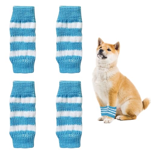 Symphonyw 4 Stück Beinwärmer für Hunde, Haustier Winter Gestrickte Haustier Beinsocken, Niedlicher Gepunkteter Ellenbogenschutz für kleine mittelgroße Hunde Katzen Haustier (Blau, L) von Symphonyw