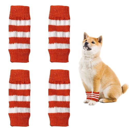 Symphonyw 4 Stück Beinwärmer für Hunde, Haustier Winter Gestrickte Haustier Beinsocken, Niedlicher Gepunkteter Ellenbogenschutz für kleine mittelgroße Hunde Katzen Haustier (Orange, L) von Symphonyw