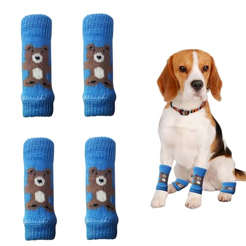 Symphonyw Hunde Ellbogenschutz, 4 Stück Beinwärmer Gestrickte Winter Warme Haustier Bein Hock Protektoren, Elastische Hundebeinsocken für Kätzchen Welpen kleine mittelgroße Hunde (Blau, L) von Symphonyw