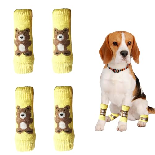 Symphonyw Hunde Ellbogenschutz, 4 Stück Beinwärmer Gestrickte Winter Warme Haustier Bein Hock Protektoren, Elastische Hundebeinsocken für Kätzchen Welpen kleine mittelgroße Hunde (Gelb, L) von Symphonyw