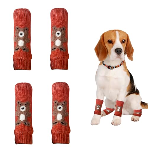 Symphonyw Hunde Ellbogenschutz, 4 Stück Beinwärmer Gestrickte Winter Warme Haustier Bein Hock Protektoren, Elastische Hundebeinsocken für Kätzchen Welpen kleine mittelgroße Hunde (Rot, L) von Symphonyw