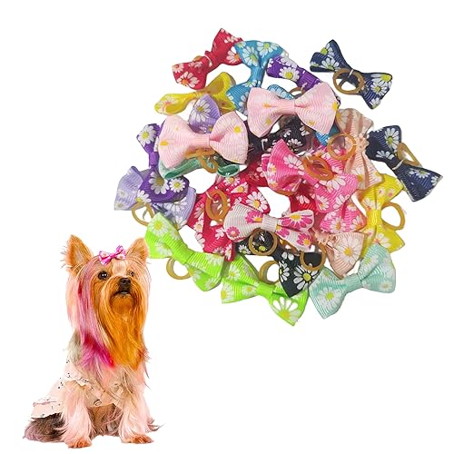 Symphonyw Hunde Haarschmuck, 28 Stück Hundehaarschleifen mit Gummiband, Haare Bögen Zubehör für Lange Haare Haustier Hunde Katze Welpen (28 Stück Mix) von Symphonyw