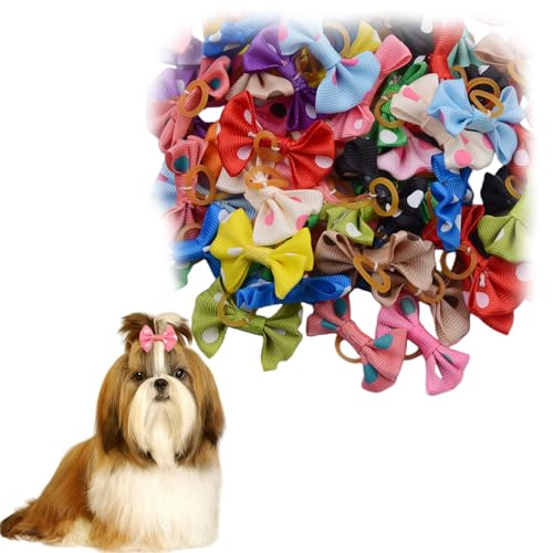 Symphonyw Hunde Haarschmuck, 50 Stück Hundehaarschleifen mit Gummiband, Haare Bögen Zubehör für Lange Haare Haustier Hunde Katze Welpen (50 Stück Mix) von Symphonyw