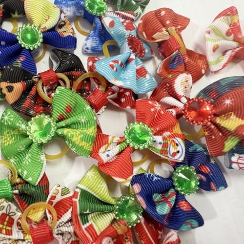 Symphonyw Hundehaarschleifen, 20 Stück Weihnachten Multicolor Hunde Haarschmuck mit Gummibändern Pet Bowknot Haustiere Hundehaare Bögen Zubehör für Lange Haare Haustier Hunde Katze Welpen (Mix-c) von Symphonyw