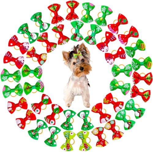 Symphonyw Hundehaarschleifen, 30 Stück Weihnachten Multicolor Hunde Haarschmuck mit Gummibändern Pet Bowknot Haustiere Hundehaare Bögen Zubehör für Lange Haare Haustier Hunde Katze Welpen (Mix-b) von Symphonyw